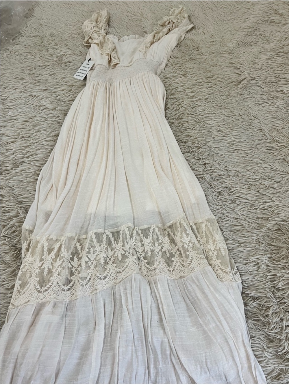 Joyfolie Cream Lace-Trim Maxi Dress